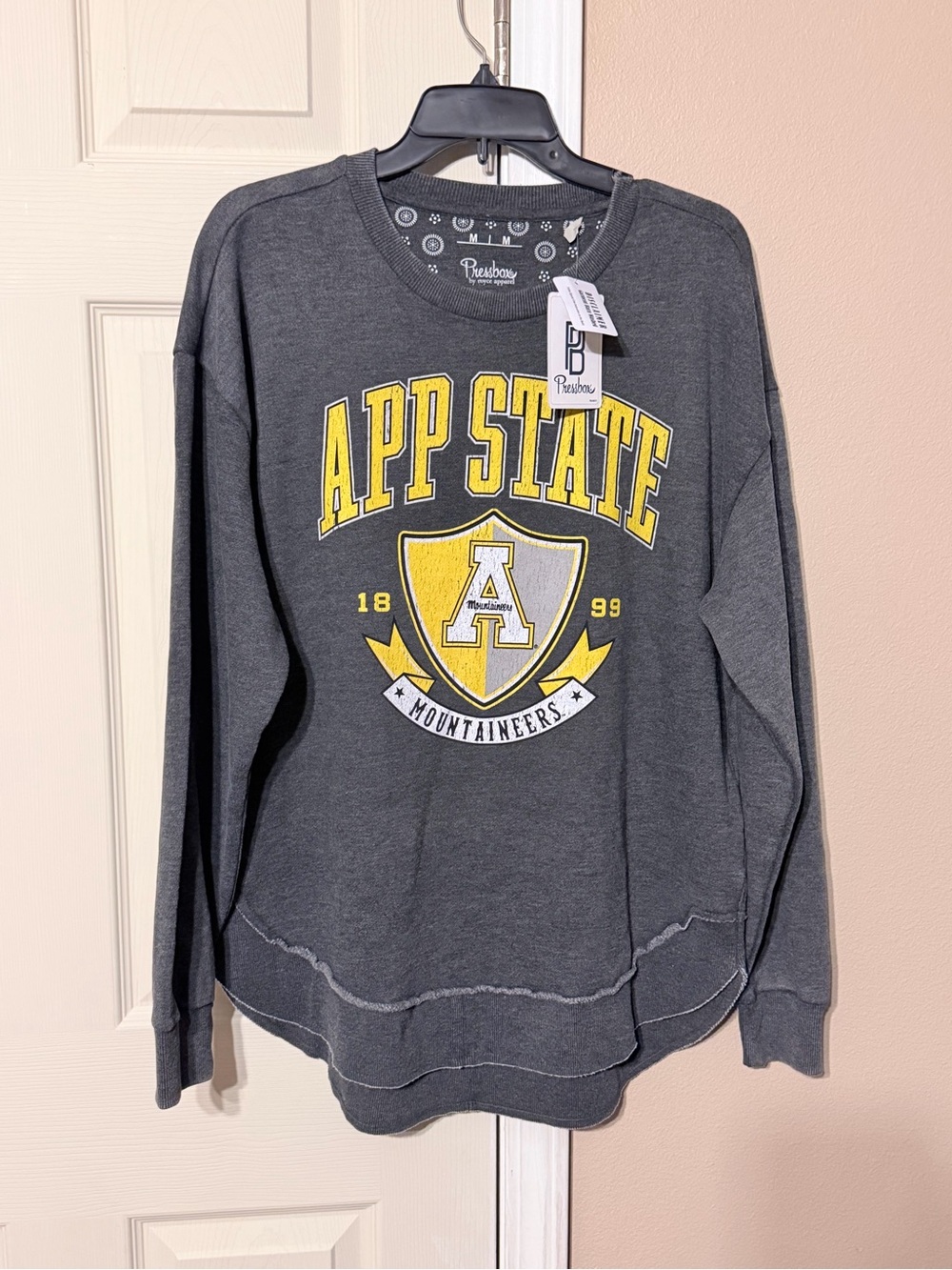 Pressbox Charcoal Crewneck with Yellow APP STATE Crest